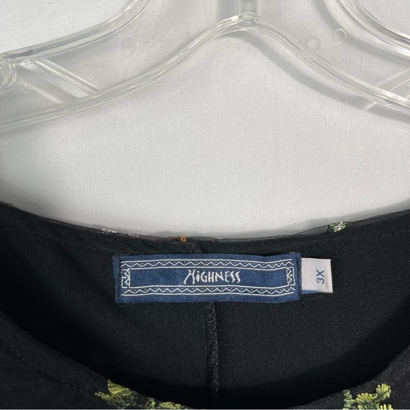 Habitat Black Embroidered Mesh Overlay Poncho Plus Size Blouse 3X Botanical - Picture 4 of 5